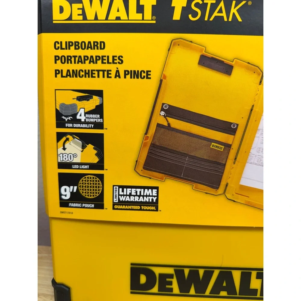 DeWALT TSTAK Clipboard Storage Case with LED Light Yellow Black NEW